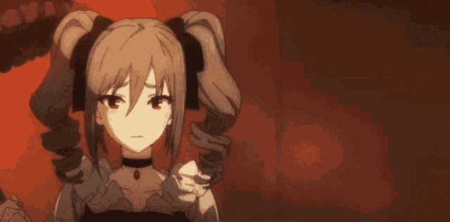 a girl with pigtails and a choker is holding a sword