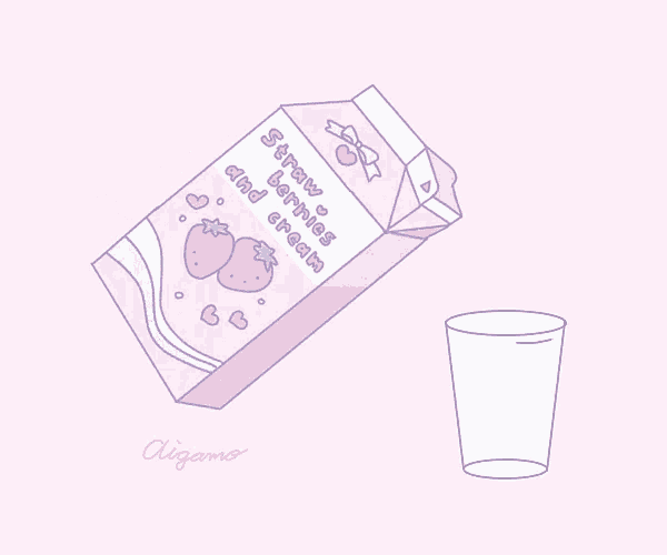 a carton of strawberries and cream milk is poured into a glass