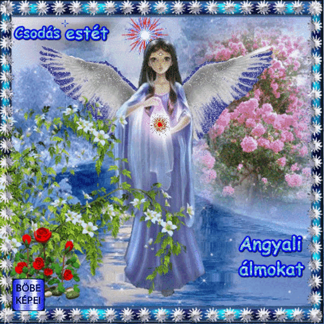 a picture of an angel with the words angyali almokat written on it