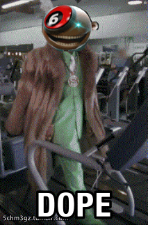 a man in a fur coat is walking on a treadmill with the word dope on the bottom right