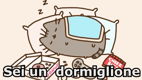 a cartoon cat is sleeping in a bed with a box of cheez bits on the floor