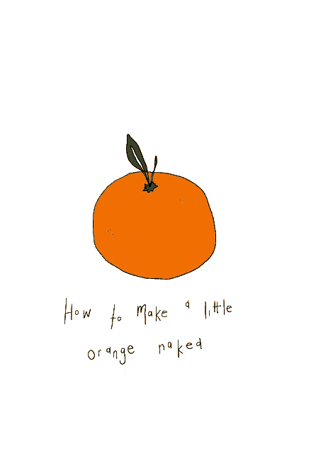 a drawing of an orange with a green leaf