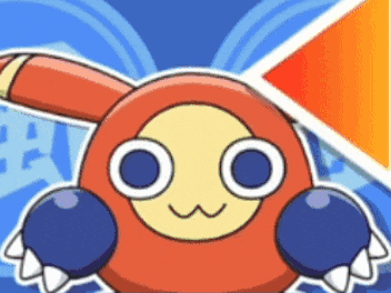 a cartoon drawing of a red circle with a yellow face