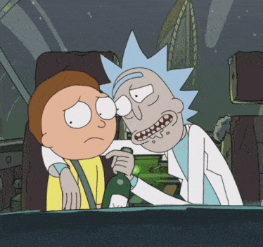 rick and morty from rick and morty are sitting in a car