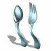 a spoon and fork are sitting next to each other on a white surface .