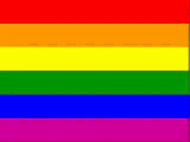 a rainbow flag with red , orange , yellow , green , blue and pink stripes .