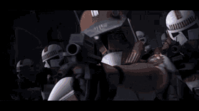 a pixelated image of a clone trooper with a purple light coming out of his helmet