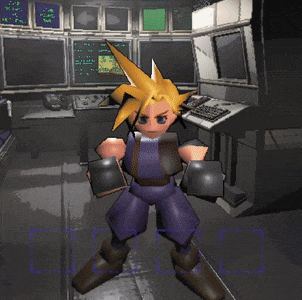 a video game character is standing in front of a monitor that says ' l ' on it