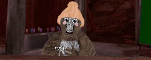 a cartoon monkey wearing a hat and a shirt that says mumble