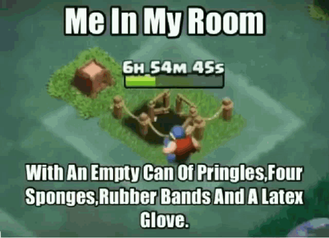 a screenshot of a video game that says me in my room with an empty can of pringles
