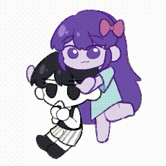 a cartoon of two girls hugging each other with hearts .