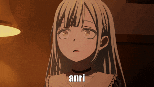 a girl with a choker and the word anri on her chest