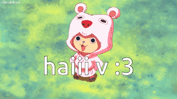 a cartoon character wearing a pink teddy bear costume with the words haiiiv 3 below it