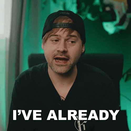 a man wearing a black hat and a black shirt says i 've already