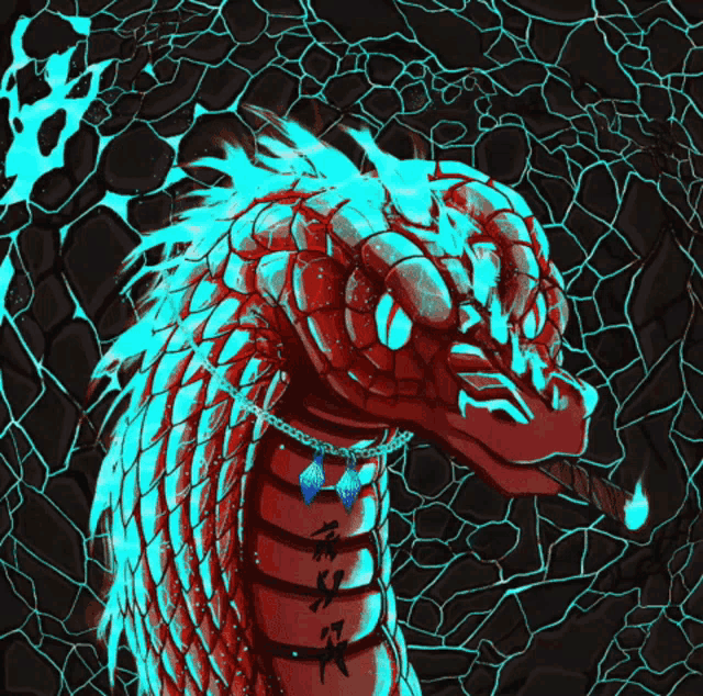 a painting of a dragon with chinese writing on its neck