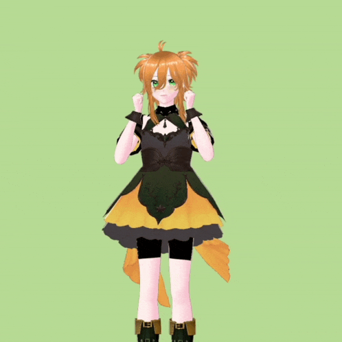 a 3d model of a girl with orange hair and a green background