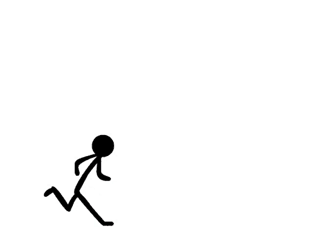 a stick figure is running on a white background in a cartoon .