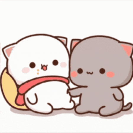two cartoon cats are sitting next to each other .