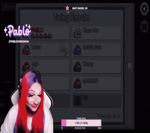 a woman with red hair is playing among us with pablo