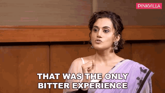 a woman in a purple saree with the words that was the only bitter experience below her