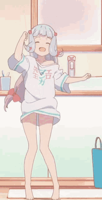 a girl with chinese writing on her shirt