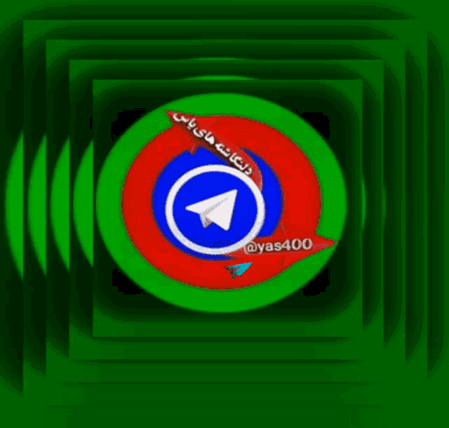 a green circle with a red blue and white circle with a triangle in the center