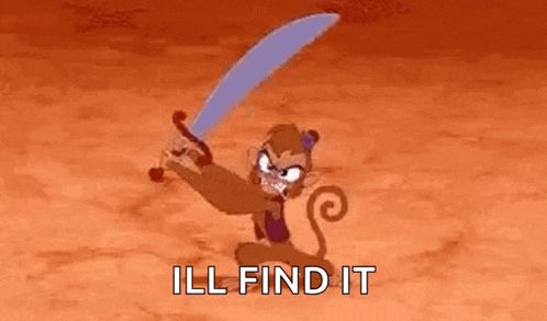 a cartoon monkey is holding a sword in his hand and says `` ill find it '' .