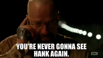 a woman is talking on a cell phone and the words `` you 're never gonna see hank again '' are visible .