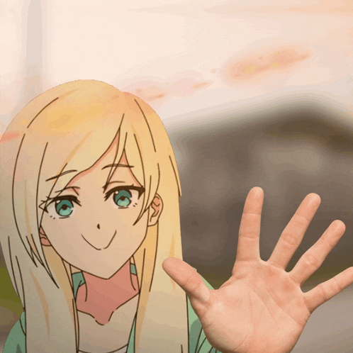 a hand is reaching out towards a drawing of a girl with blonde hair