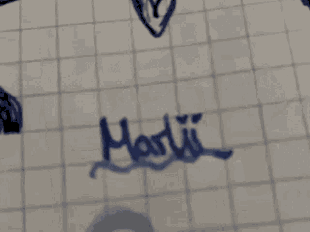 the word martii is written in blue ink on graph paper