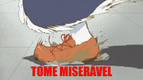 a cartoon drawing of a person 's foot and the words tome miseravel in red