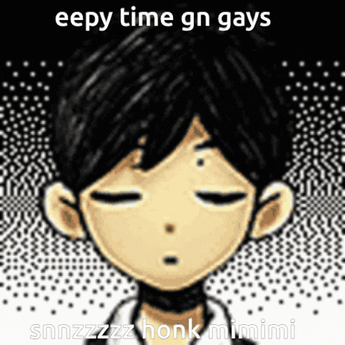 a cartoon of a boy with the words eepy time gn gays snnzzzz honk mimimi