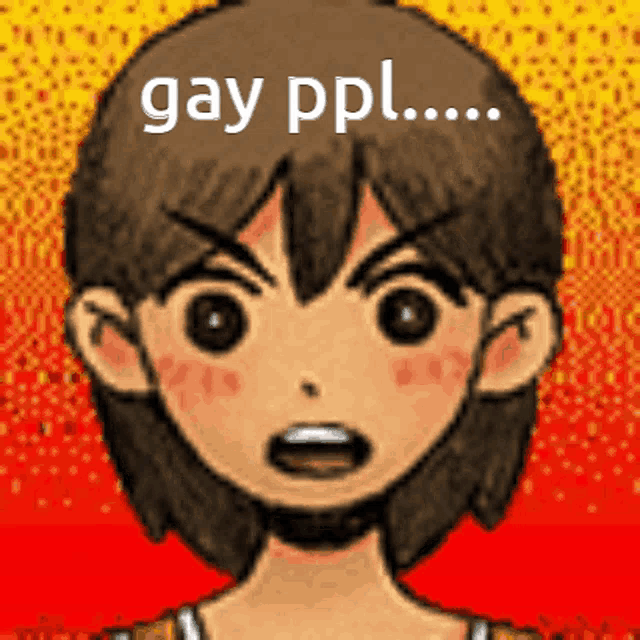 a cartoon of a boy with the words gay ppl written on his face