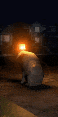 a dog is sitting in the dark with a bright light behind it