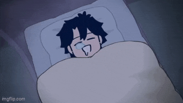 a cartoon of a person laying in bed with their eyes closed and a toothpick in their mouth .