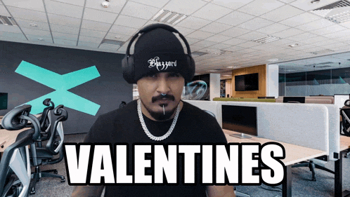 a man wearing headphones and a hat that says bazaar on it