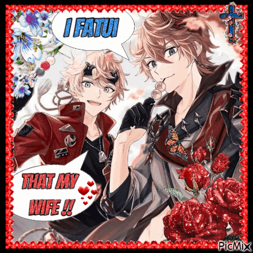 a picture of two anime characters with a speech bubble that says i fauti that my wife