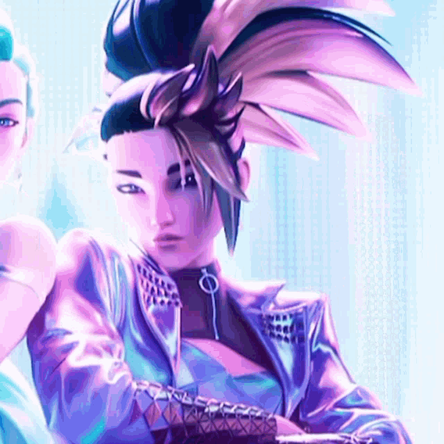 a close up of a cartoon character with a purple jacket