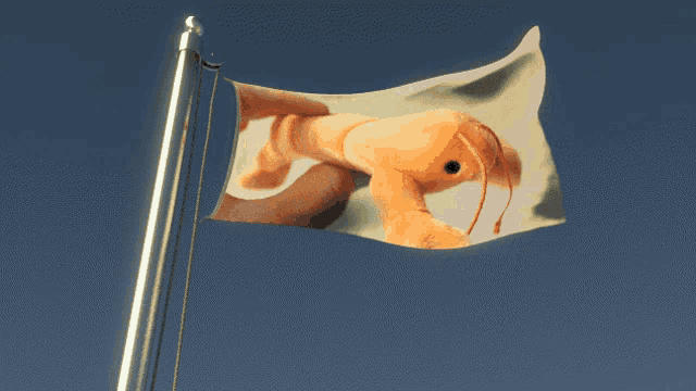 a flag with a picture of a person holding a stuffed animal