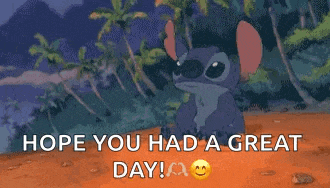 a cartoon character from the movie lilo and stitch is sitting on a dirt road .
