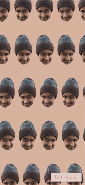 a pattern of men 's faces wearing beanies with the word patternator in the corner