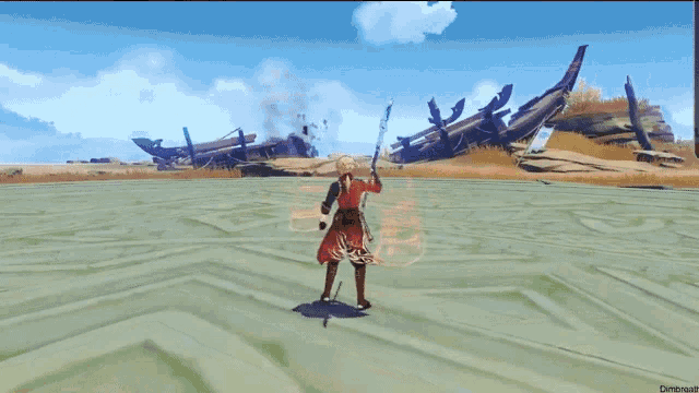 a screenshot of a video game shows a person flying through the air in front of a shipwreck