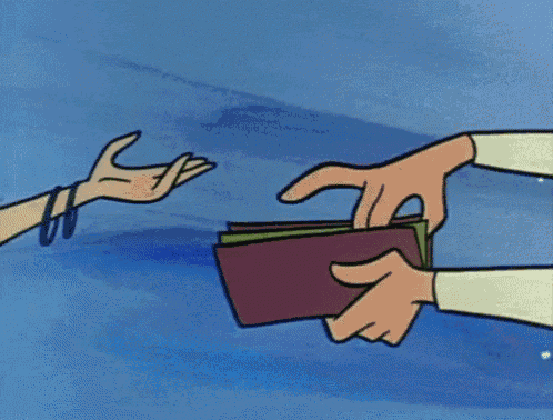 a cartoon of a person handing another person money