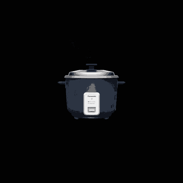 a blue panasonic brand rice cooker with the lid open