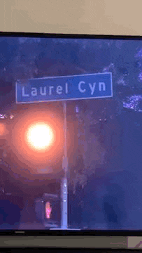 a street sign for laurel cyn is on a pole next to a street light .
