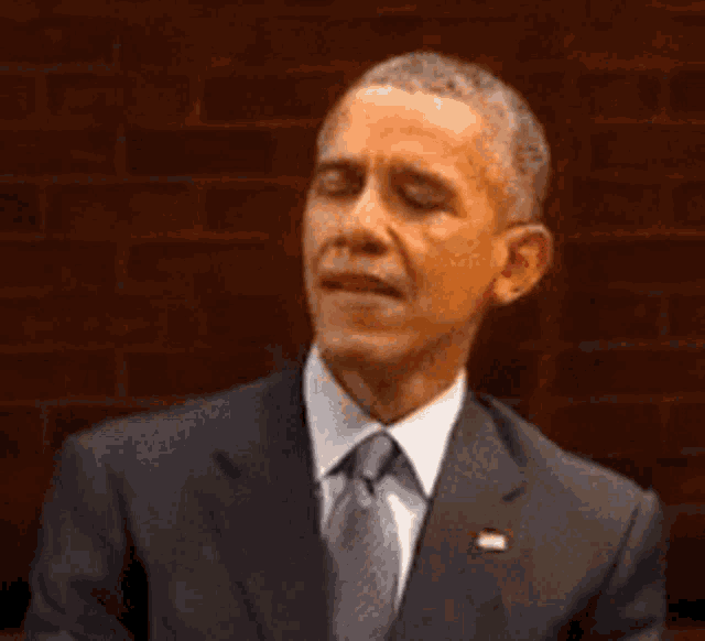 barack obama is smiling while wearing a suit and tie .