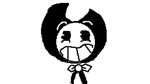 a black and white drawing of a cartoon character with a red glowing eye .