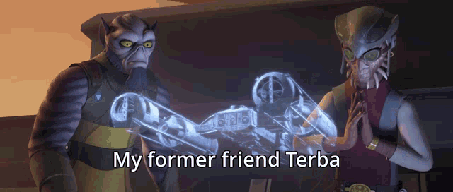 two cartoon characters are standing next to each other with the caption my former friend terba