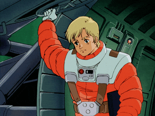 a cartoon of a man in a space suit with a camera on his chest