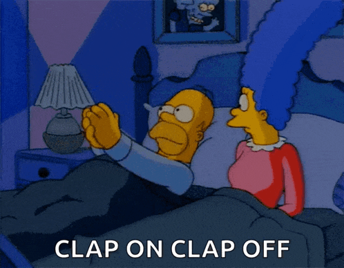 a cartoon of homer simpson and marge simpson with the words clap on clap off